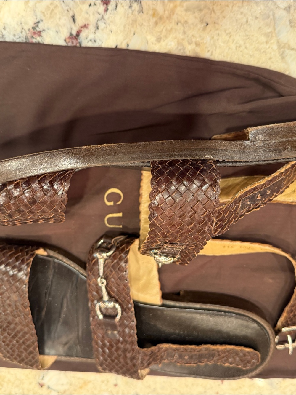 Vintage Gucci Brown Woven Leather Men’s Sandals with Silver Horsebit, size 12M. - Picture 4 of 8